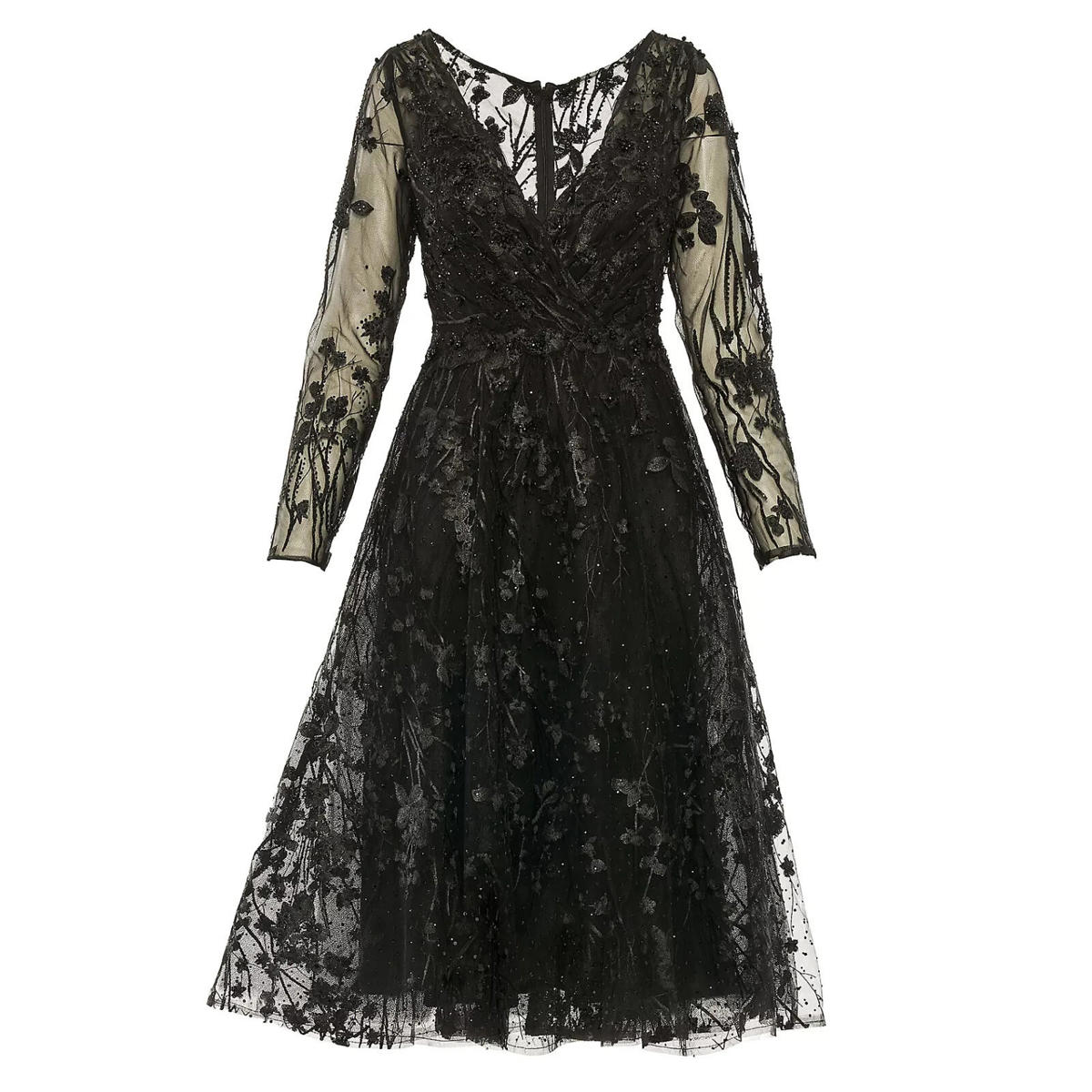 New, Mac Duggal Embellished Floral Fit-&-Flare Dress In Black Size 10 #Md1494